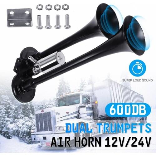 1pc Auto Dual 2-Trumpet 12-24V 600DB Loud Air Horn Chrome Plated Zinc For Car Van Boat Train Truck Motorcycle Parts Moulding