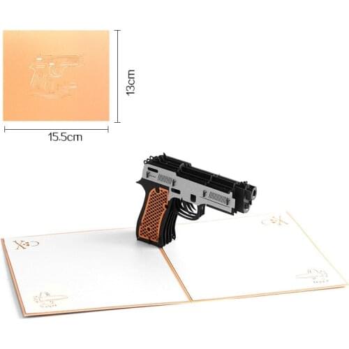 3D Laser Cut Handmade Cool Handgun Shape Paper Festival Greeting Card Fathers Day Birthday Creative Gift Children Present