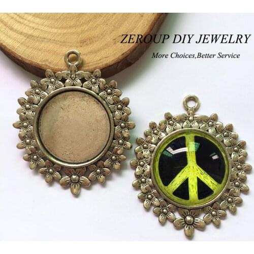 5pcs/lot 25mm DIY Flat Back Jewelry Finding Round Cameo Glass Cabochon Silver Color Setting Pendant Tray MC-006