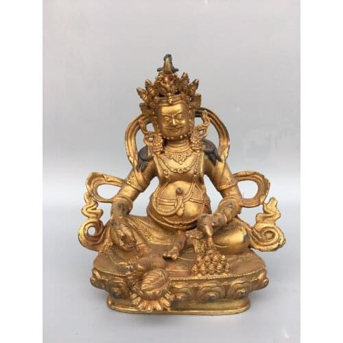 8"Tibet temple Old Bronze Gilt Yellow God of Wealth Buddha Statue Huang Caishen Sitting Buddha Enshrine the Buddha