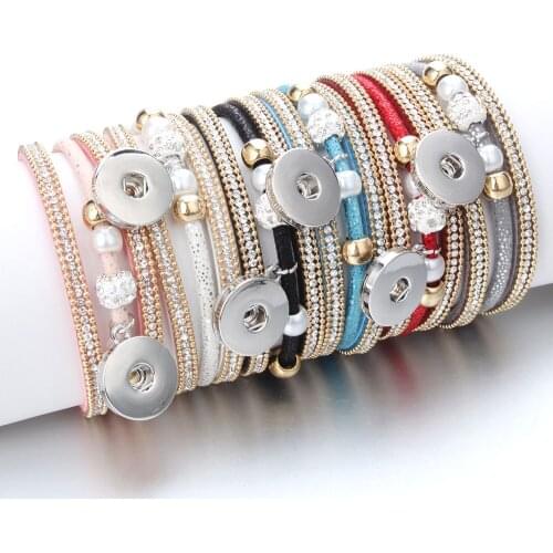 Fashion Snap Button Jewelry Vintage Beaded Leather Snap Bracelet Bangle Fit 18mm Snap Buttons Bohemia Magnet Leather Bracelets