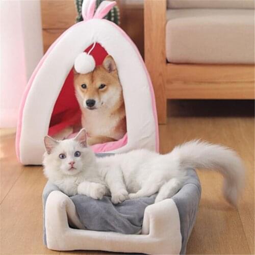 Pet Kennel Cat Tent Bed Dog Basket Cute Rabbit Dog House Puppy Yurt For Small Medium Dogs Warm Kitty Nest Cama Para Cachorro