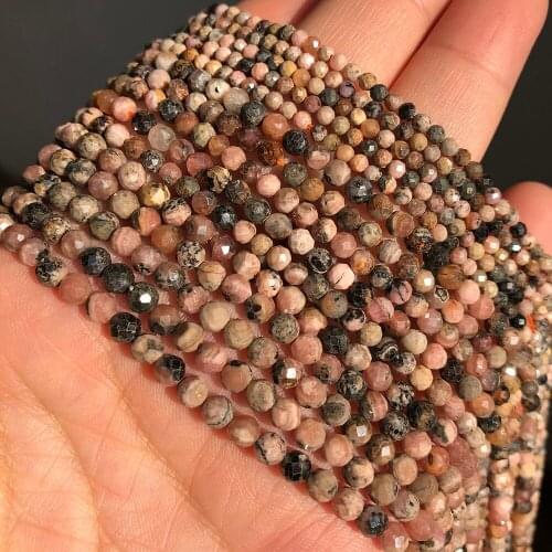 2/3/4mm Natural Faceted Black LInk Rhodonite Stone Beads Round Loose Accessories Beads For Jewelry Making Diy Bracelet Necklace