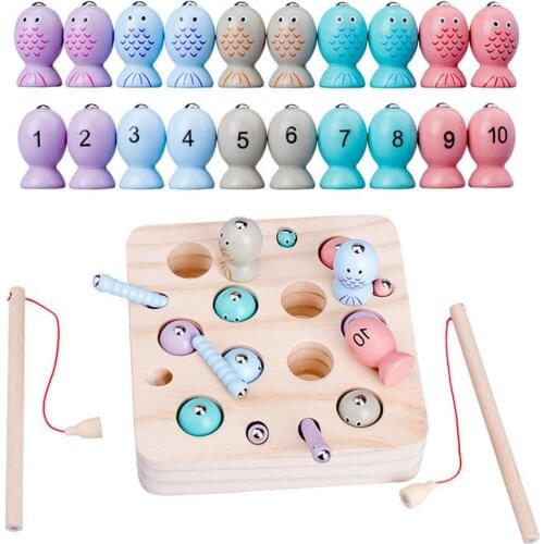 Baby Wooden Montessori Toys Magnetic Games Two-In-One Fishing Toys Catch Worm Educational Toys For Children Gifts Boys Girls