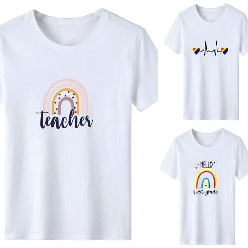 Quotes Teach Love Rainbow Inspire Print T Shirts School Teacher Life Short Sleeve Harajuku Aesthetic Graphic Clothes T-shirt