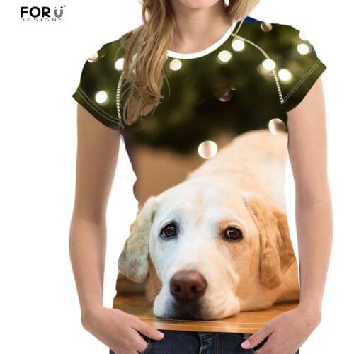 FORUDESIGNS Kawaii 3D Pet Dog Labrador Print Women Summer T Shirts Fitness Short Sleeve Tops Tee Clothing Fashion Girls Tshirts