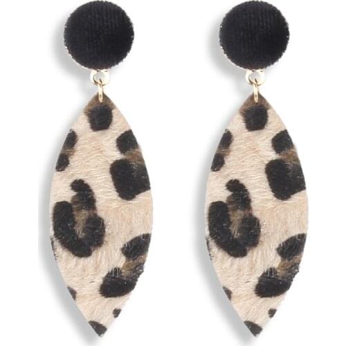 HOCOLE Geometric Round Square Drop Earrings Fashion Party Women Leopard Print Long Dangle Earrings Bamboo Maxi Jewelry