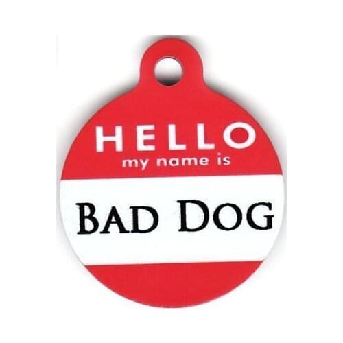 Low price dog name tags hot sales Engraved Pet ID Hello My Name Is Bad Dog Pet Tag cheap name tags for dogs