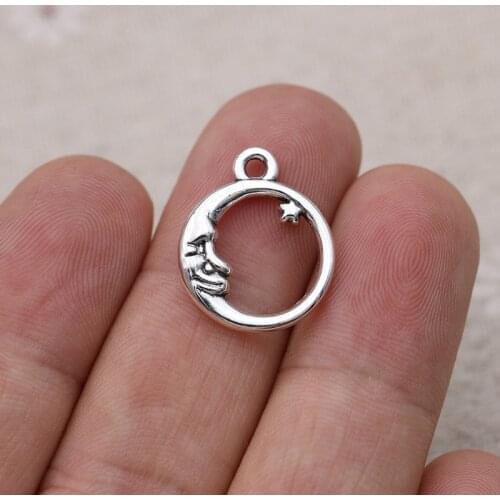 JAKONGO 20pcs Silver Plated Moon Charms Pendants for Jewelry Making Bracelet Earrings Necklace DIY Craft Accessories 17mm