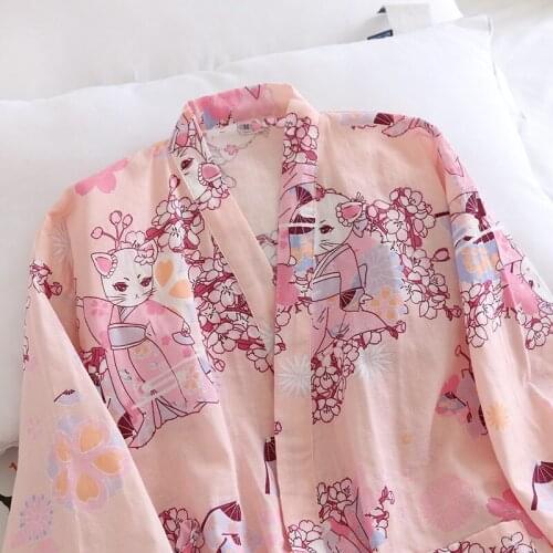 Kimono Yukata Cotton Pajamas Steaming Wear Pajamas Set Man Woman Lover Bathrobe Nightgown Kawaii Floral Print Japanese Clothes