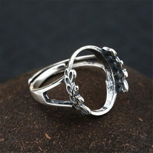 Ring Setting for 12x16mm Oval Cabochons Ring Blank Thai Sterling Silver Adjustable Band Ring Base JZ0010