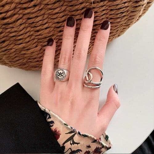 Retro Geometric Opening Ring Trendy Womens Index Finger Silver Plated Jewellery Statement Accessories Student Birthday Gifts