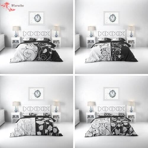 White and Black Design Flower Printed Bedding Set Nordic Double Bed Cover Bedspreads Duvet Cover Set Twin King Queen Quilt Cover