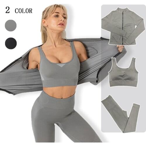 Seamless Women Yoga Set Fitness Gym Set Zipper Sports Bra High Waist Leggings Sportswear Workout Clothes Graphene Antibacterial