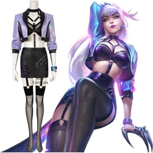 LOL KDA Evelynn Cosplay Costume ALL OUT Evelynn Cosplay Sexy Costume Coat Bra Skirt Outfit Uniform For Women