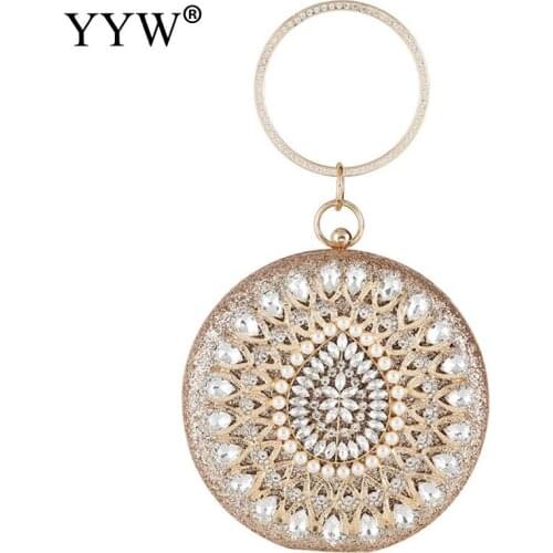 Round Evening Clutch Bag Gold Sparkly Rhinestone Elegant Ladies Handbags Wedding Bridal Party Purse Crystal Clutches sac