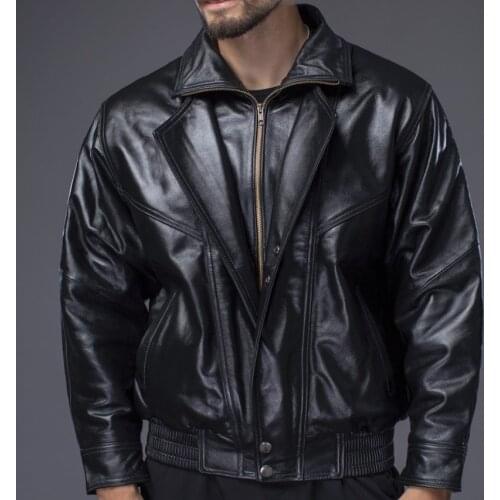 New leather leather jacket mens motorcycle pilot leather middle-aged and old loose top layer cowhide jacket with cotton
