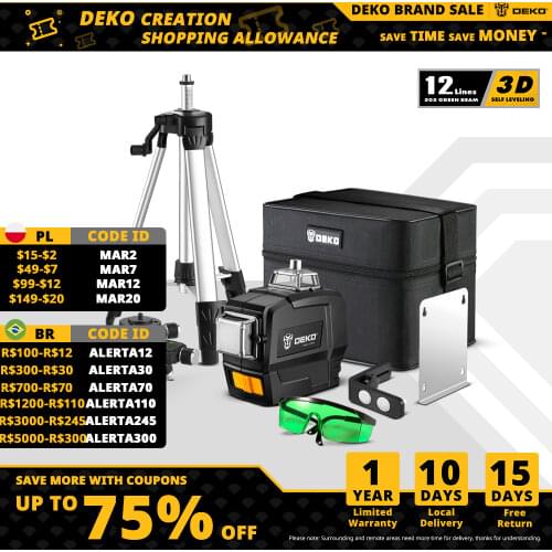 DEKO DKLL12PB 12 Lines 3D Green Laser Level Horizontal And Vertical Cross Lines With Auto Self-Leveling, Plumb Spot