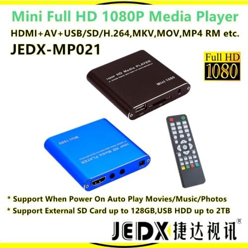 JEDX MP021 Mini Full Hd 1080p Media Player With HDM AV USB SD MMC Card Reader Host Support H.264, MKV, MOV, MP4, RM etc
