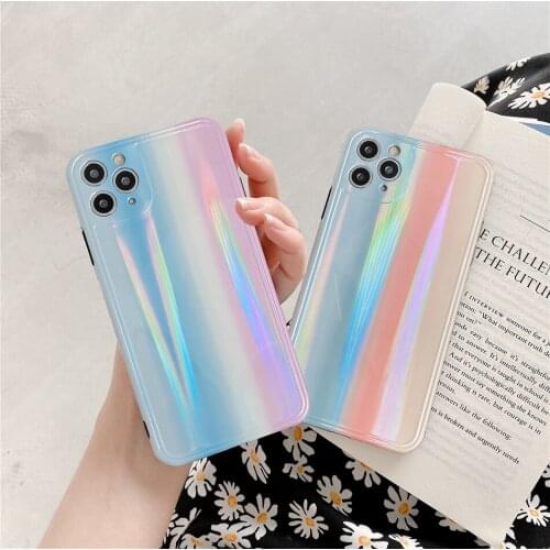 Cute Gradient Laser Colorful Rainbow Pink Blue Phone Cases for iPhone 11 Pro XS Max X XR 8 7 Plus Se 2020 Soft Back Cover Fundas