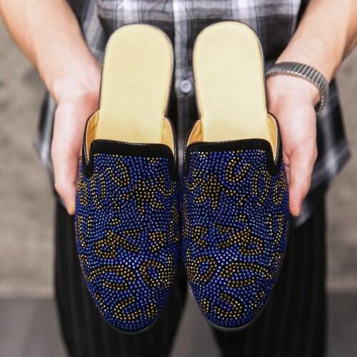 Fashion mens casual slippers fashion Rhinestone mule mens light half shoes breathable half slippers outdoor sandals Sizi 37-44