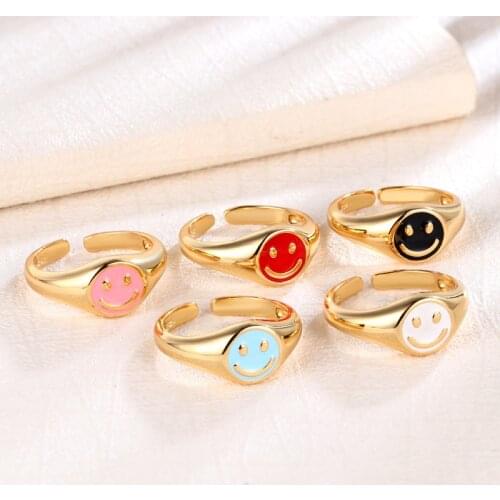 Fashion New Smile Cute Ring Womens Simple For Womens Brass Gold Plated Oil Dripping Ring Jewelry Accessories
