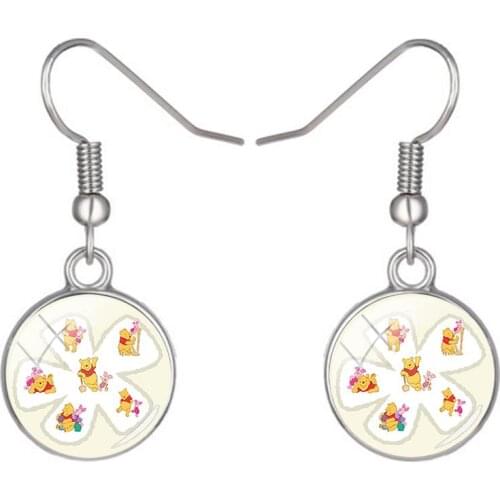 Disney 2021 New Pooh Family Earrings Fashion Round Earrings Glass Cabochon Earrings Hook Earrings Jewelry For Friends