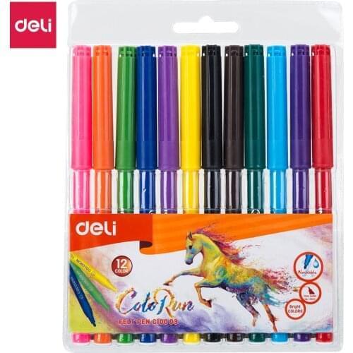 Deli Felt tip pen set 12/18/24 Color Washable felt sketch marker Fineliners Drawing Painting School supplies Stationery EC100