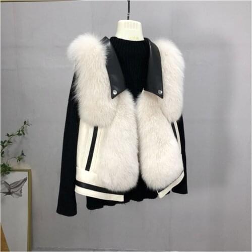 FURSARCAR New Real Natrual Fox Fur Vest Genuine Leather Short Sleeveless Fur Waistcoat Women Winter Sheep Skin Fox Fur Gilet