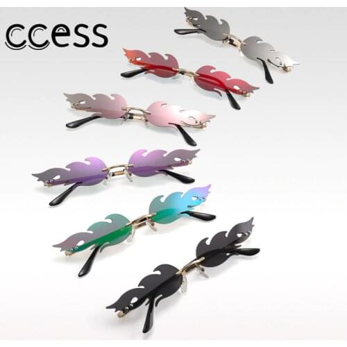 2020Men Rimless Wave Sun Glasses Eyewear Luxury Trending Narrow vintage Eyeglasses Cool Street Beat Fire Flame Women Sunglasses