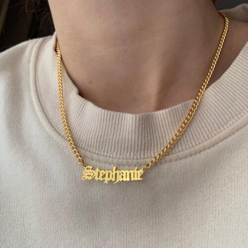 Gold Color Cuban Chain Customized Name Pendant Necklace Personalized Stainless Steel Nameplate Name Necklaces For Women Choker