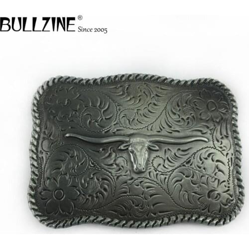 Bullzine zinc alloy retro western bull head belt buckle pewter finish FP-03661 cowboy jeans luxurious belt buckle drop shipping