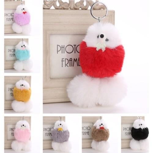 Fluffy Fur Pompom Keychains Animal Shape Faux Rabbit Fur Pompom Balls Women Girls Car Handbag Bag Pendants Decoration Key Chain