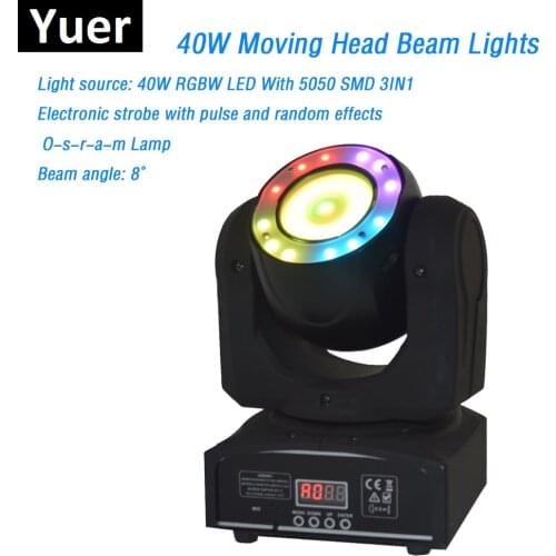 Mini 40W Moving Head Beam Stage Lamps Effect Lighting RGBW Color Mixing DMX512 Control For Professional KTV DJ Disco Bar Clubs