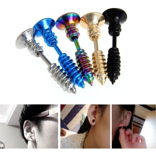 Punk Style Unisex Women Men Chic Stainless Steel Screw Ear Studs Earring Jewelry