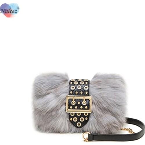 Warm Winter Genuine Fox Fur Cross Body Bag Wide Shoulder Strap Hand Real Leather Cowhide Luxury