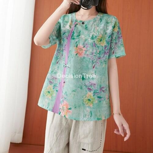 2021 traditional chinese womens blouse folk style cotton linen vintage shirt tang suit cheongsam female lady loose tang blouse