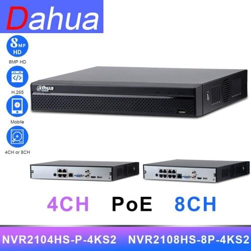 Original Dahua NVR 4CH 4PoE 8MP 4K NVR2104HS-P-4KS2 80Mbps Bandwidth Video Recorder H.265 H.264 IP Camera CCTV System Security