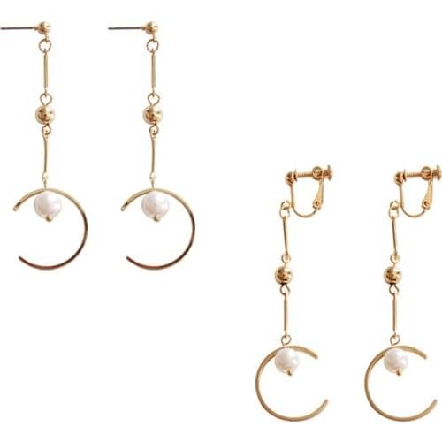 Korean Style Round Circle Drop Earring for Women Fashion Imitation Pearl Jewelry Minimalist Geometric Semicircle Dangle Brincos