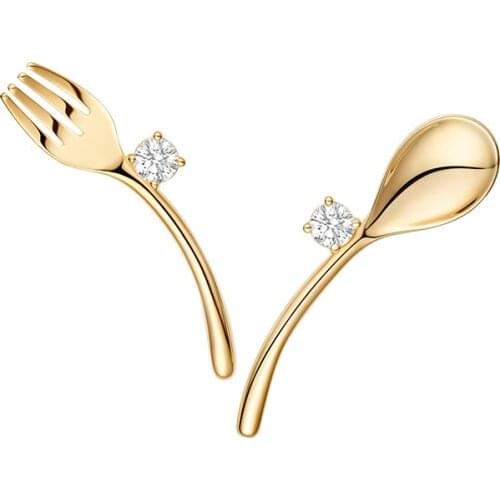 SLJELY Fashion 925 Sterling Silver Gold Color Personality Tableware Stud Earrings Pave Cubic Zirconia Women Fine Jewelry Gift