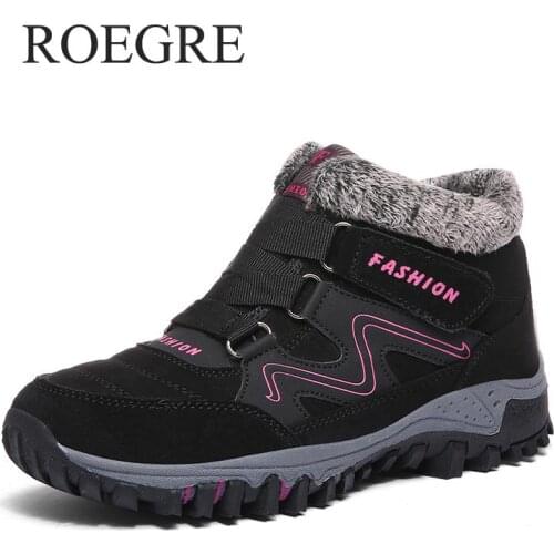 2019 New Winter Warm Couple Ankle Boots Women Hook Loop Fur Plush Boots Casual Hiking Shoes Outdoor Footwear Flats Sneakers