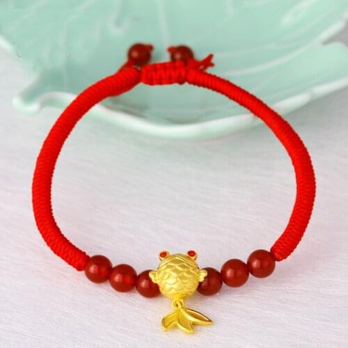 Pure 24K Yellow Gold Bracelet Womens 3D Lucky Fish Knitted Bracelet