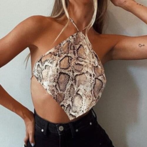 Y2k Snake Print Halter Crop Top Sexy Backless Cami Women Sleeveless Short Top 2020 Summer Fashion Club Streetwear Clothes