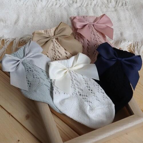 0-5Years Newborn Baby Girl Ankle Socks With Bows Summer Girls Cotton Sock Hollow Out Toddlers Socks Breathable Infant Floor Sock