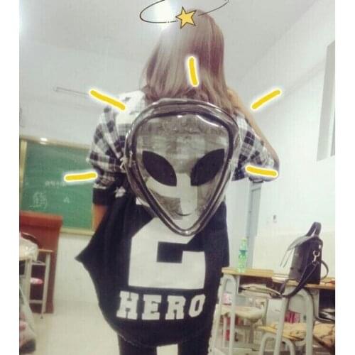 2 pieces E.T. Face Harajuku Bag Backpack Cute Japanese Harajuku Schoolbag Girl Transparent PVC material Fashion travel Bag