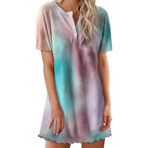 2021 Summer Night Dress Women Sleepwear Pajama Nightgown Sleeveless Nightie Nightdress Printing Loose Home Tie-Dye Female