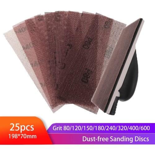 25pcs 198x70mm Mesh Sanding Discs Hook & Loop Abrasive Dust Free Disc Anti-Blocking Sharp Grinding Sandpaper for Car Wood
