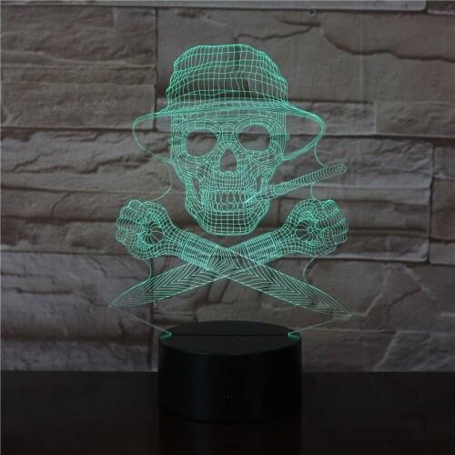 Skull 3D LED Lamp Atmosphere Night Lights LED Lamp Touch Sensor Halloween Theme Party Living Bedroom Table Desk Decor 3390