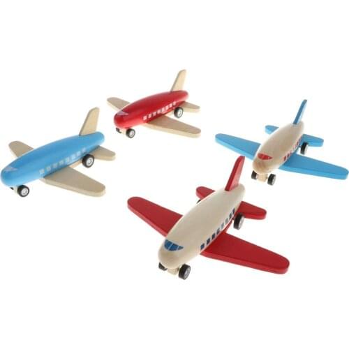 4pcs Mini Wooden Airplane Model Simulation Plane Inertial Toy Early Learning Educational Toys Birthday Gift for Children Kids