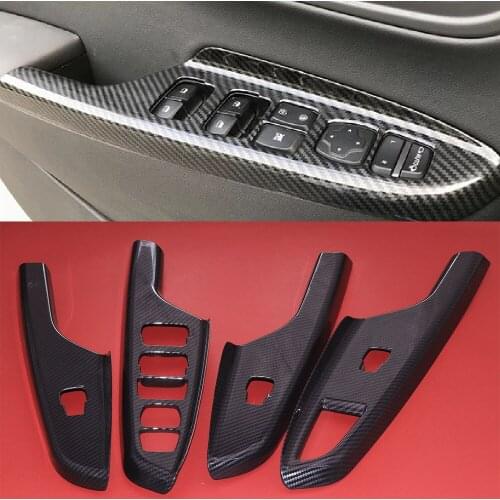 JEAZEA 4Pcs Carbon Fiber Electric Window Control Switch Door Panel Lift Cover Trims for Hyundai Encino Kauai Kona 2017 2018-2020